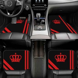 Lot de 4 tapis de sol de voiture Crown Element rouges et noirs