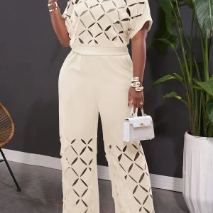 Ensemble 2 pièces décontracté avec broderie asymétrique