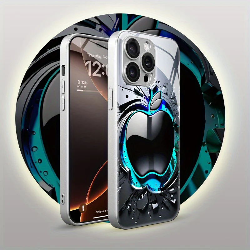 Coque de téléphone en verre trempé avec motif pomme noir et gris – Image 7