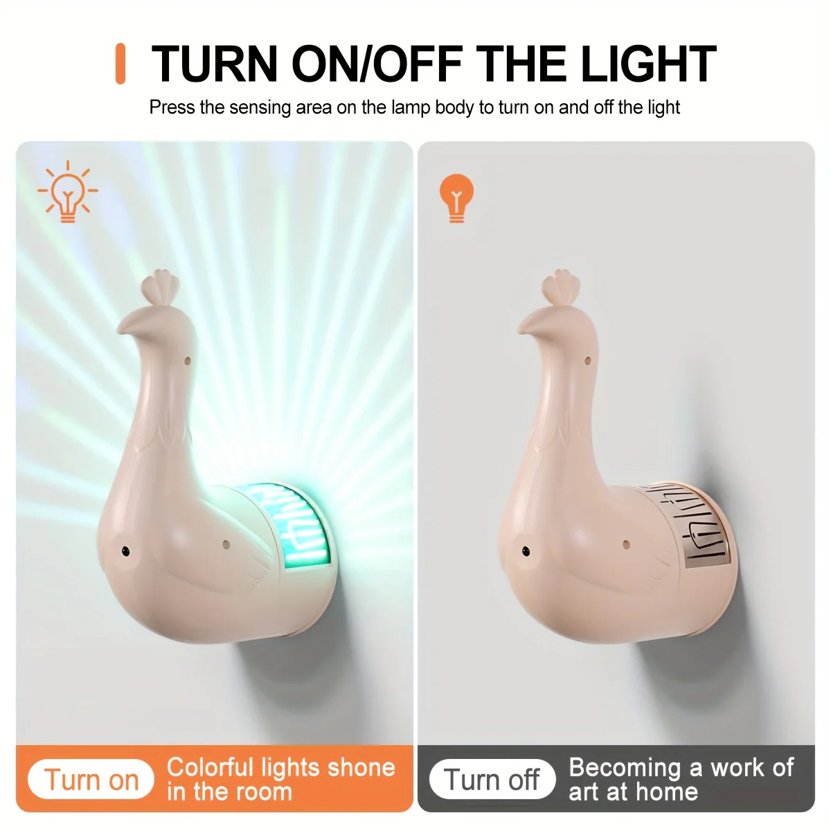 Applique murale Paon en plastique 3D indépendante, 16 couleurs réglables pour différentes pièces - Éclairage sur le thème des animaux avec commande tactile et télécommande, batterie rechargeable – Image 5