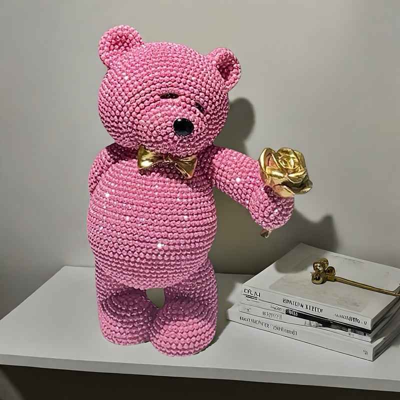 1 statue créative en résine représentant un ours en rose – Image 5