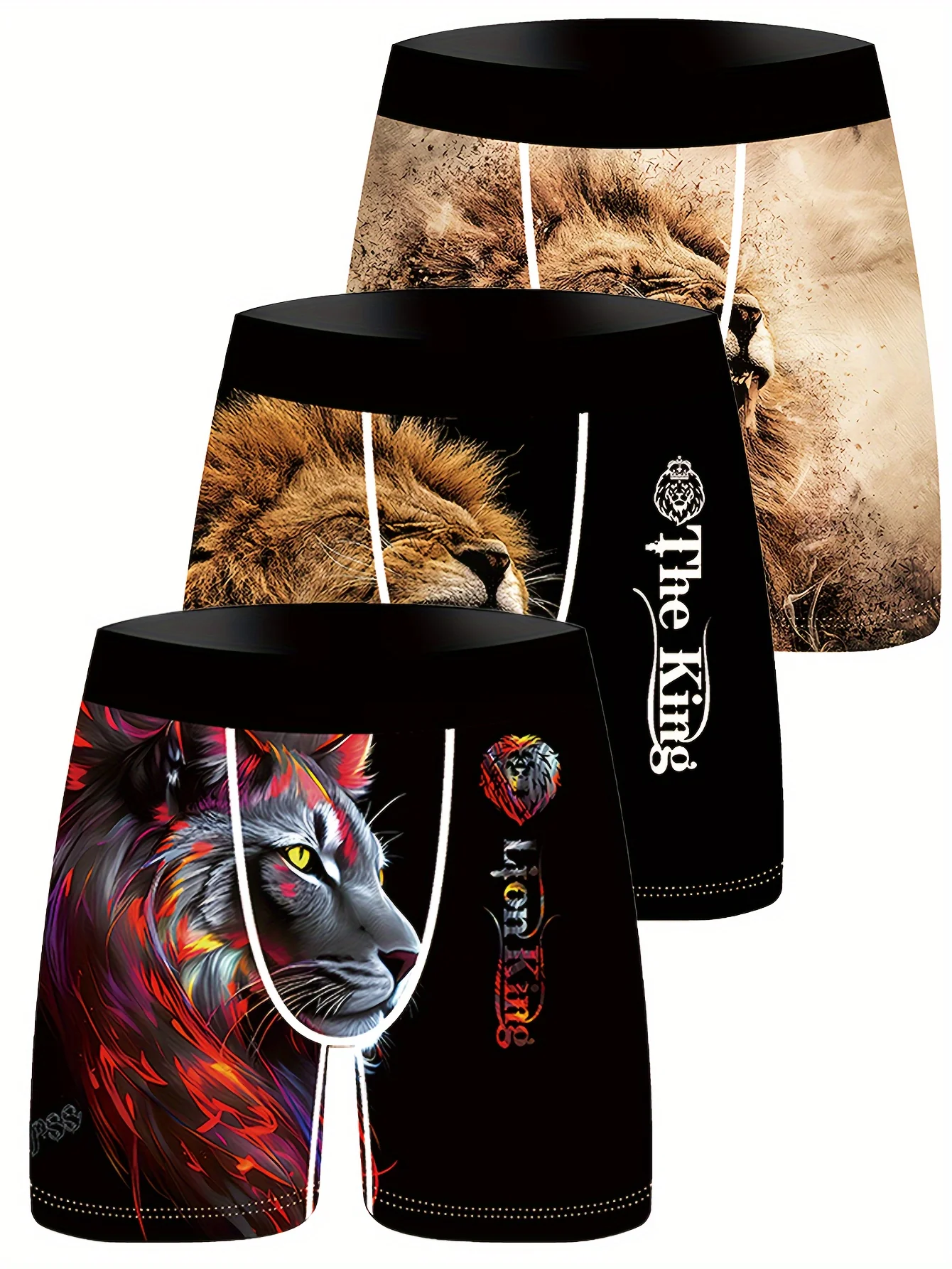 Lot de 3 boxers en fibre Ice Sliky pour homme – Imprimé lion