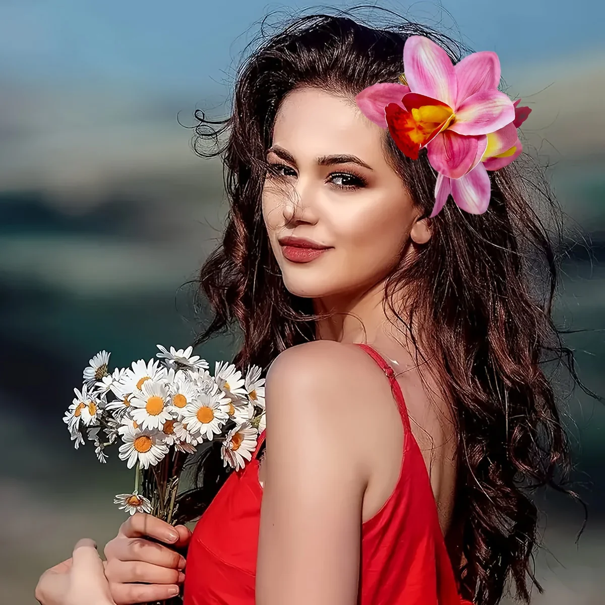 Barrette à cheveux en tissu style bohème avec fleur – Image 4