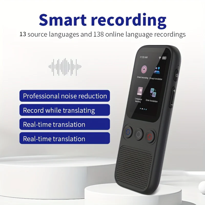 Traducteur vocal bidirectionnel en temps réel, compatible avec 138 langues, précis hors ligne et avec enregistrement, doté d'un écran tactile HD de 5,08 cm, idéal pour les voyages, les affaires et les études. – Image 7