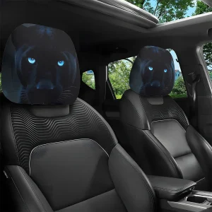 Lot de 2 housses d'appui-tête de voiture à imprimé léopard noir et bleu