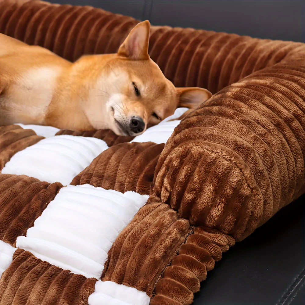 Canapé-lit pour chien à carreaux moelleux, mobilier pour animaux – Image 6