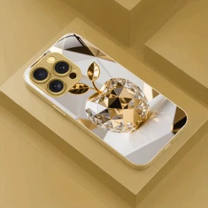 Coque en verre trempé en métal doré à motif pomme dorée, IPHONE