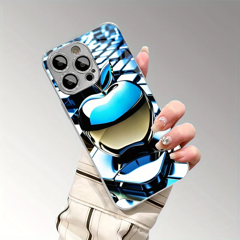 Coque de téléphone en TPU électroplaqué, motif Apple métallisé dégradé bleu – Image 6