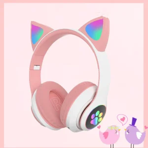 Casque Bluetooth sans fil à oreilles de chat émettant de la lumière