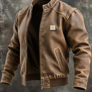 MAISON CLÉMENT PARIS™ | VESTE EN CUIR VIEILLI MARRON À COUPE CLASSIQUE