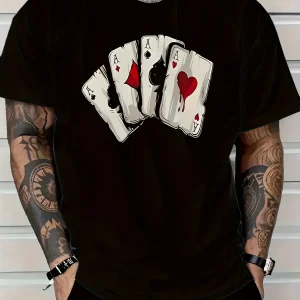 T-shirt homme en maille respirante avec imprimé cartes de poker 3D