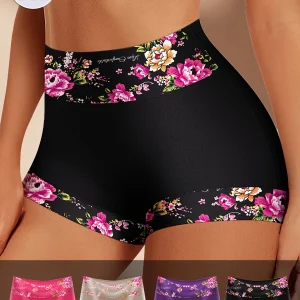Lot de 4 boxers taille haute élégants à imprimé floral romantique pour femme
