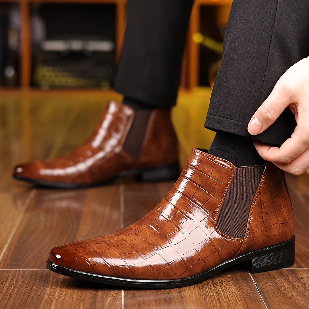 Bottines Chelsea à carreaux pour homme, grandes tailles, résistantes à l'usure – Image 5