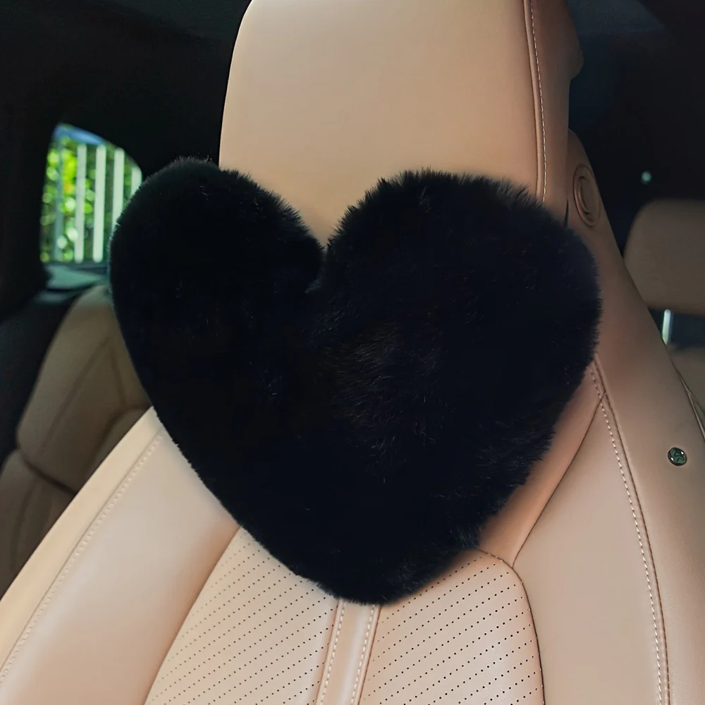 Appuie-tête de voiture (2 pièces), coussin en peluche en forme de cœur – Image 7