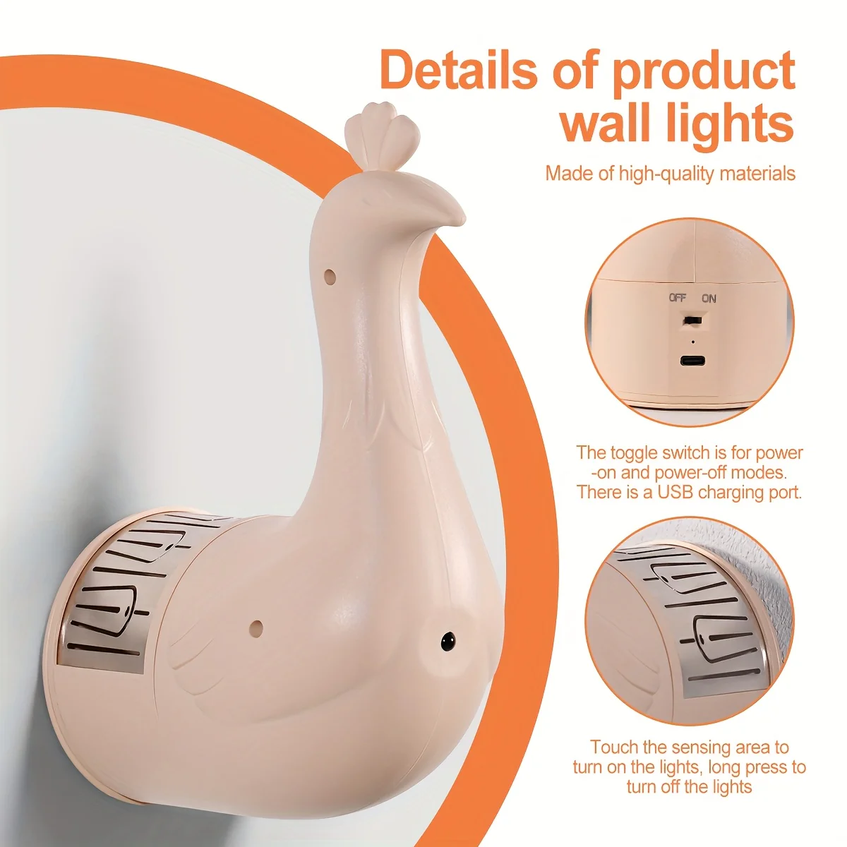 Applique murale Paon en plastique 3D indépendante, 16 couleurs réglables pour différentes pièces - Éclairage sur le thème des animaux avec commande tactile et télécommande, batterie rechargeable – Image 9