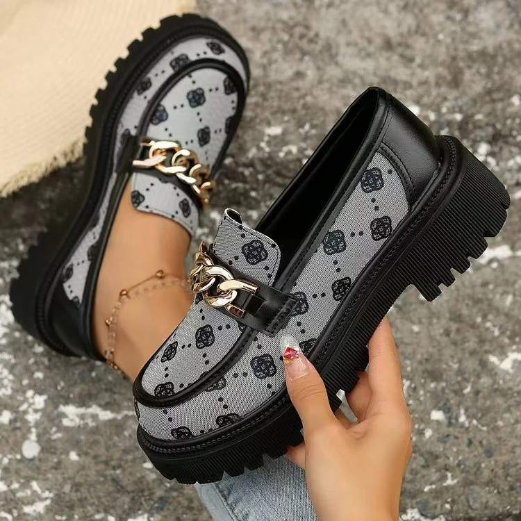Mocassins rétro tendance à talons épais grandes tailles – Image 6
