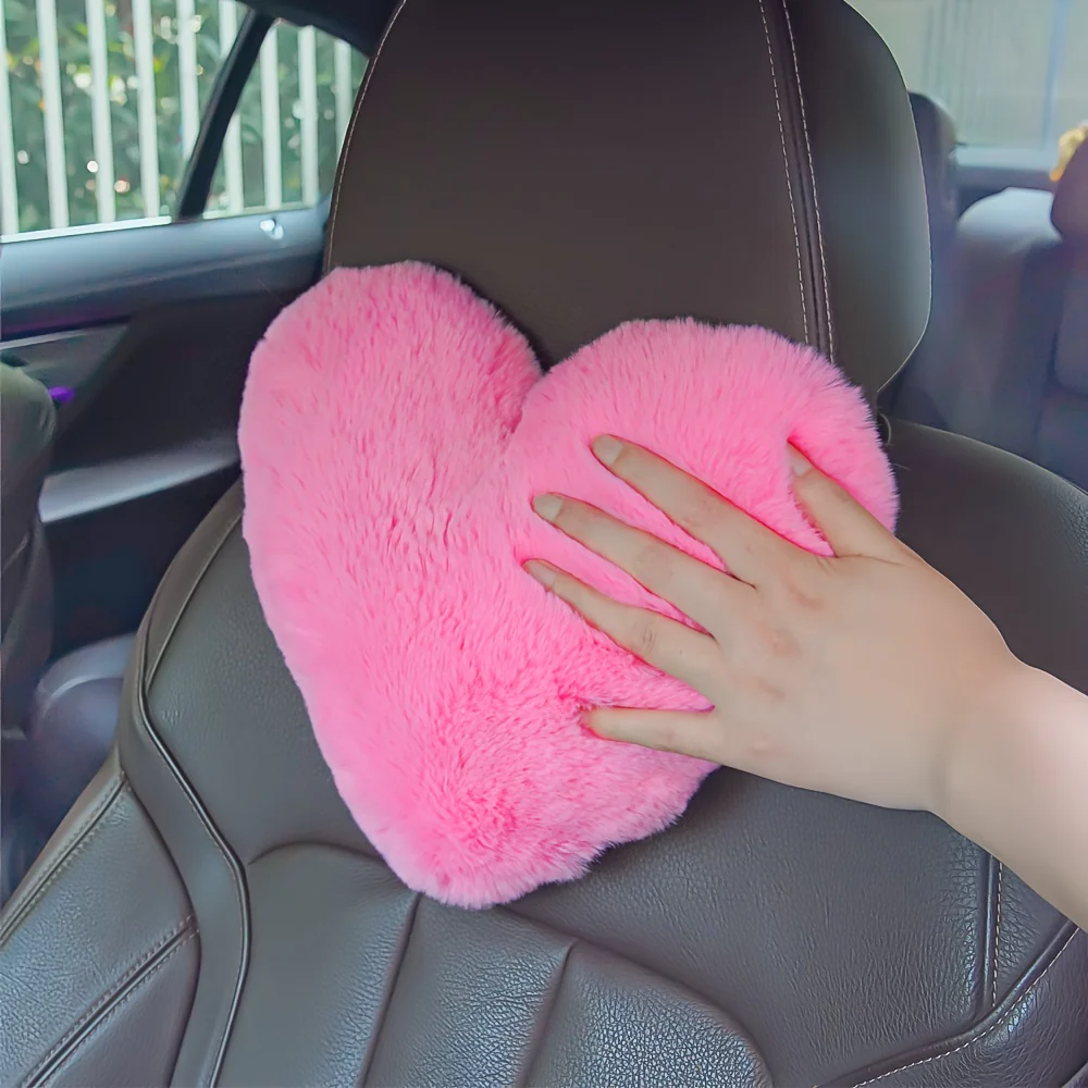 Appuie-tête de voiture (2 pièces), coussin en peluche en forme de cœur – Image 5