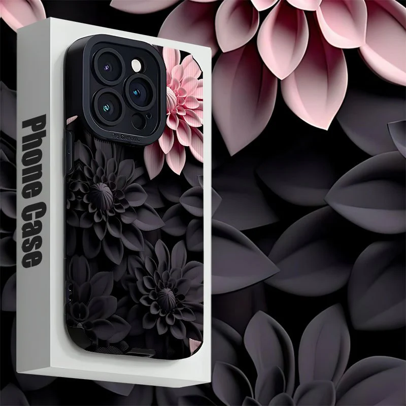 Coque de téléphone à motif floral 3D rose et noir pour les modèles d'iPhone – Image 7