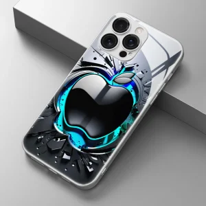 Coque de téléphone en verre trempé avec motif pomme noir et gris