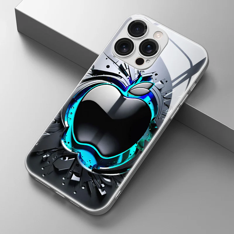 Coque de téléphone en verre trempé avec motif pomme noir et gris – Image 2