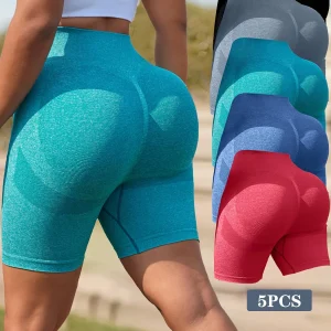 Lot de 5 shorts de yoga taille haute grande taille pour femmes - Extensibles