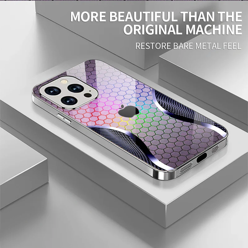 Coque de protection en verre argenté galvanisé de haute qualité avec logo Apple