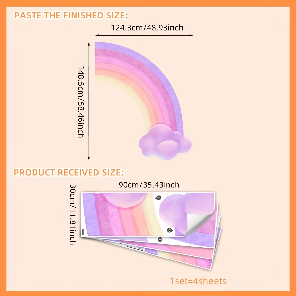Grands stickers muraux arc-en-ciel dégradés rose et violet : 4 feuilles – Image 5