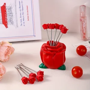 10 fourchettes à fruits créatives en acier inoxydable en forme de rose