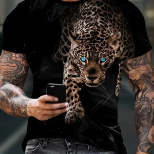 T-shirt ras du cou à manches courtes et imprimé léopard