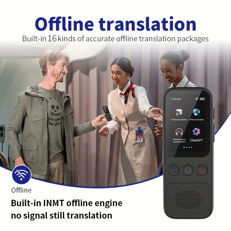 Traducteur vocal bidirectionnel en temps réel, compatible avec 138 langues, précis hors ligne et avec enregistrement, doté d'un écran tactile HD de 5,08 cm, idéal pour les voyages, les affaires et les études. – Image 3