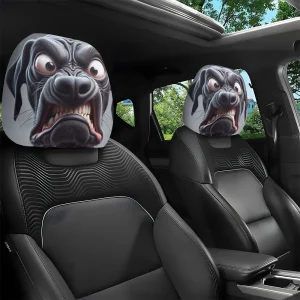 Lot de 2 housses d'appuie-tête de voiture à motif de chien noir souriant