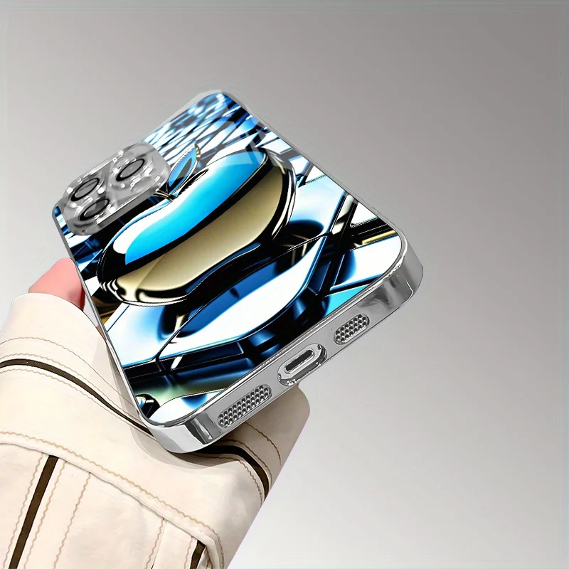 Coque de téléphone en TPU électroplaqué, motif Apple métallisé dégradé bleu – Image 9