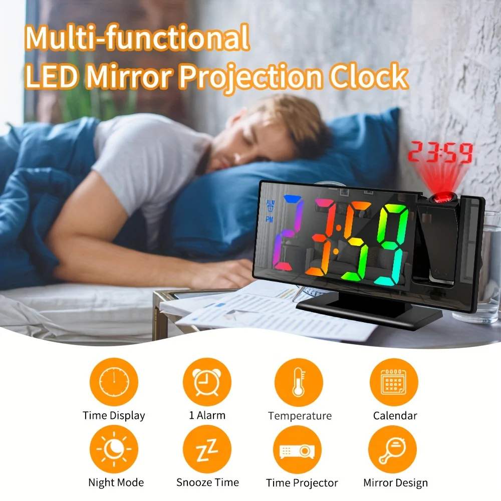 1 réveil NieNie rotatif à 180° avec projection et surface miroir, affichage LED – Image 3