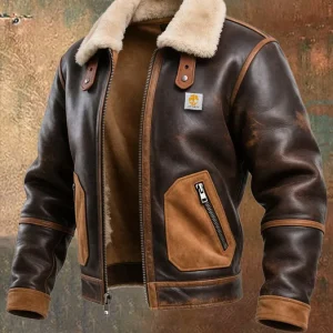 MAISON CLÉMENT PARIS™ | VESTE CHAUDE EN CUIR BRUN À COL SHERPA