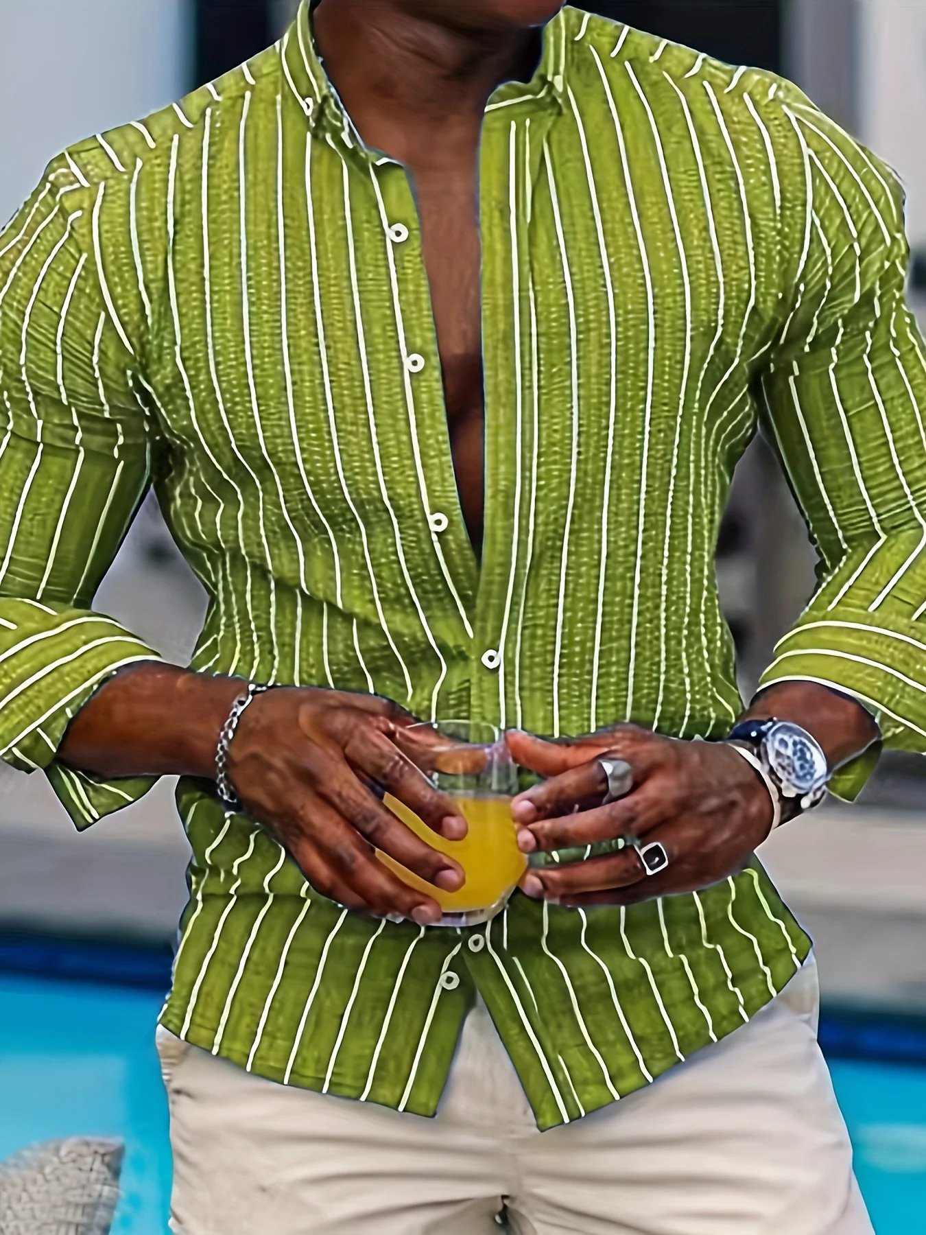 Chemise boutonnée à manches longues et rayures décontractée pour homme – Image 8