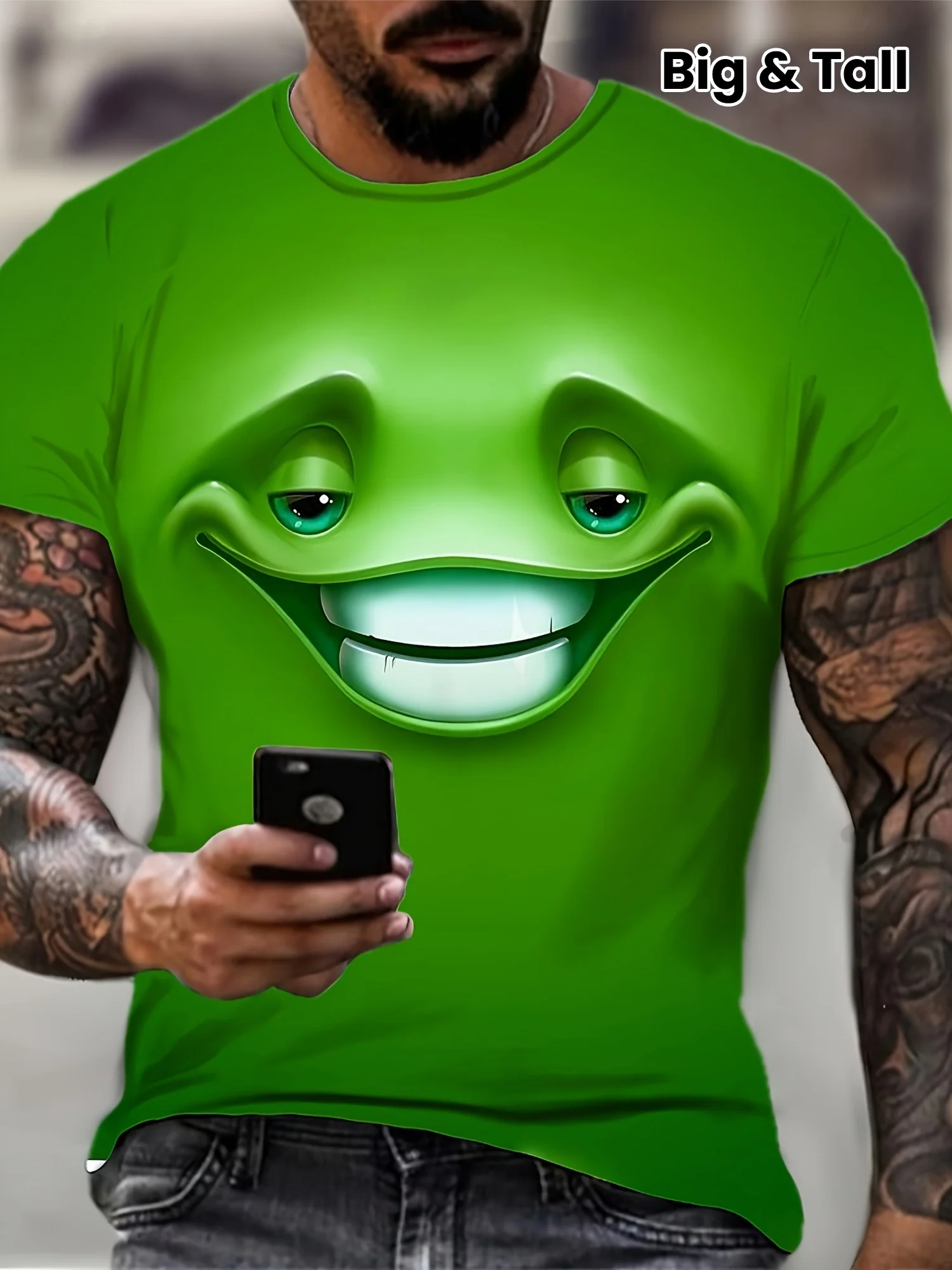 T-shirt unisexe à imprimé dessin animé, col rond vert, manches courtes – Image 2