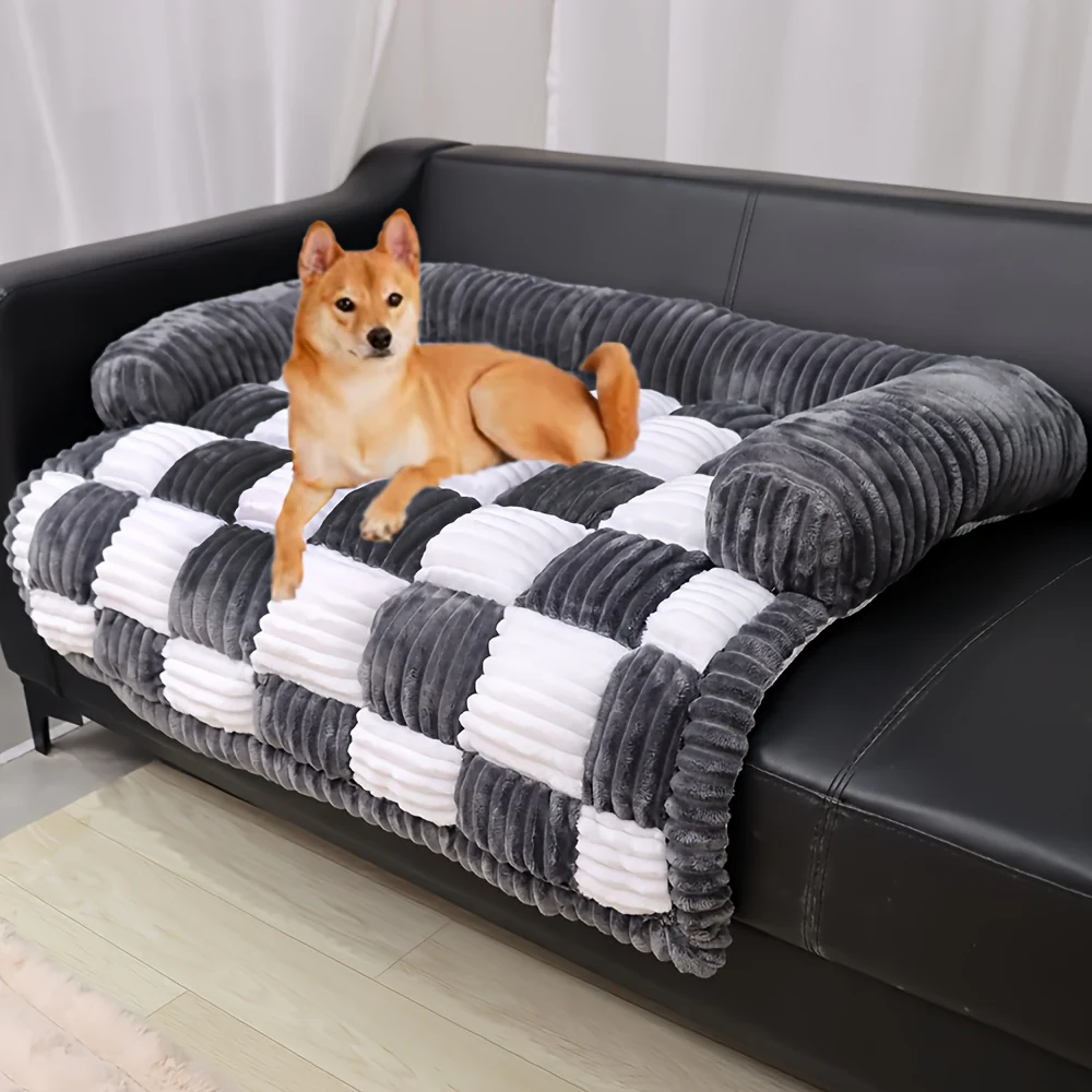 Canapé-lit pour chien à carreaux moelleux, mobilier pour animaux