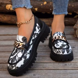 Mocassins rétro tendance à talons épais grandes tailles – Image 5