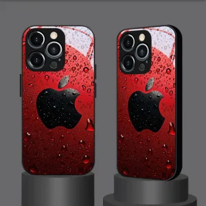 Coque de téléphone en verre renforcé haute définition avec motif pomme rouge