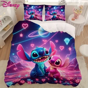 Parure de lit 3 pièces Stitch, motif personnage de dessin animé
