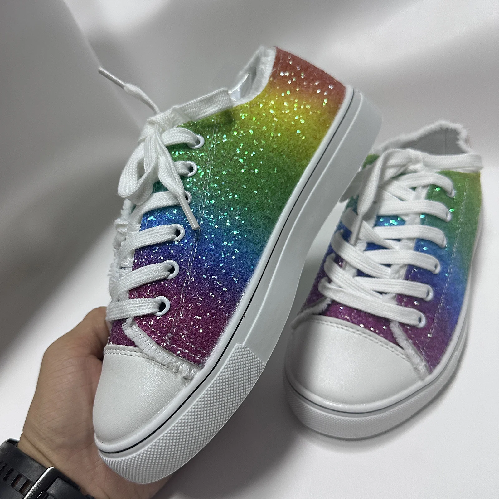 Chaussures de skateboard plates décontractées à paillettes dégradées 3D – Image 6