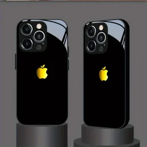 Coque en verre trempé avec logo Apple doré