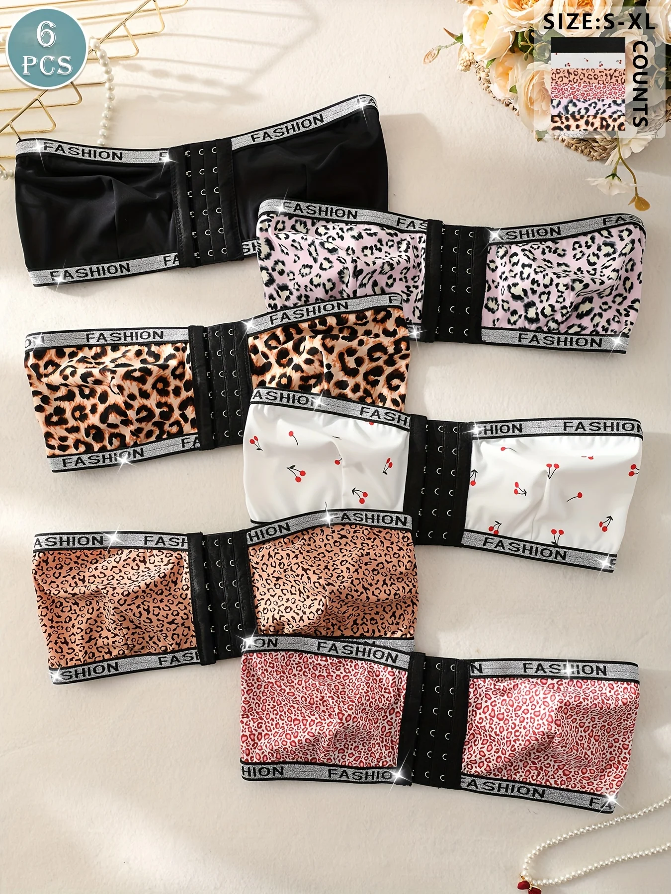 Ensemble de 6 soutiens-gorge sans bretelles à imprimé léopard – Image 4