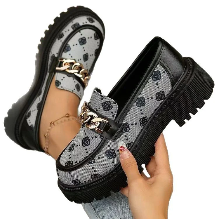 Mocassins rétro tendance à talons épais grandes tailles – Image 3