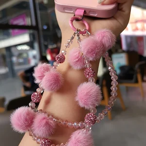 Bracelet en perles de cristal et diamants, cordon pour téléphone portable