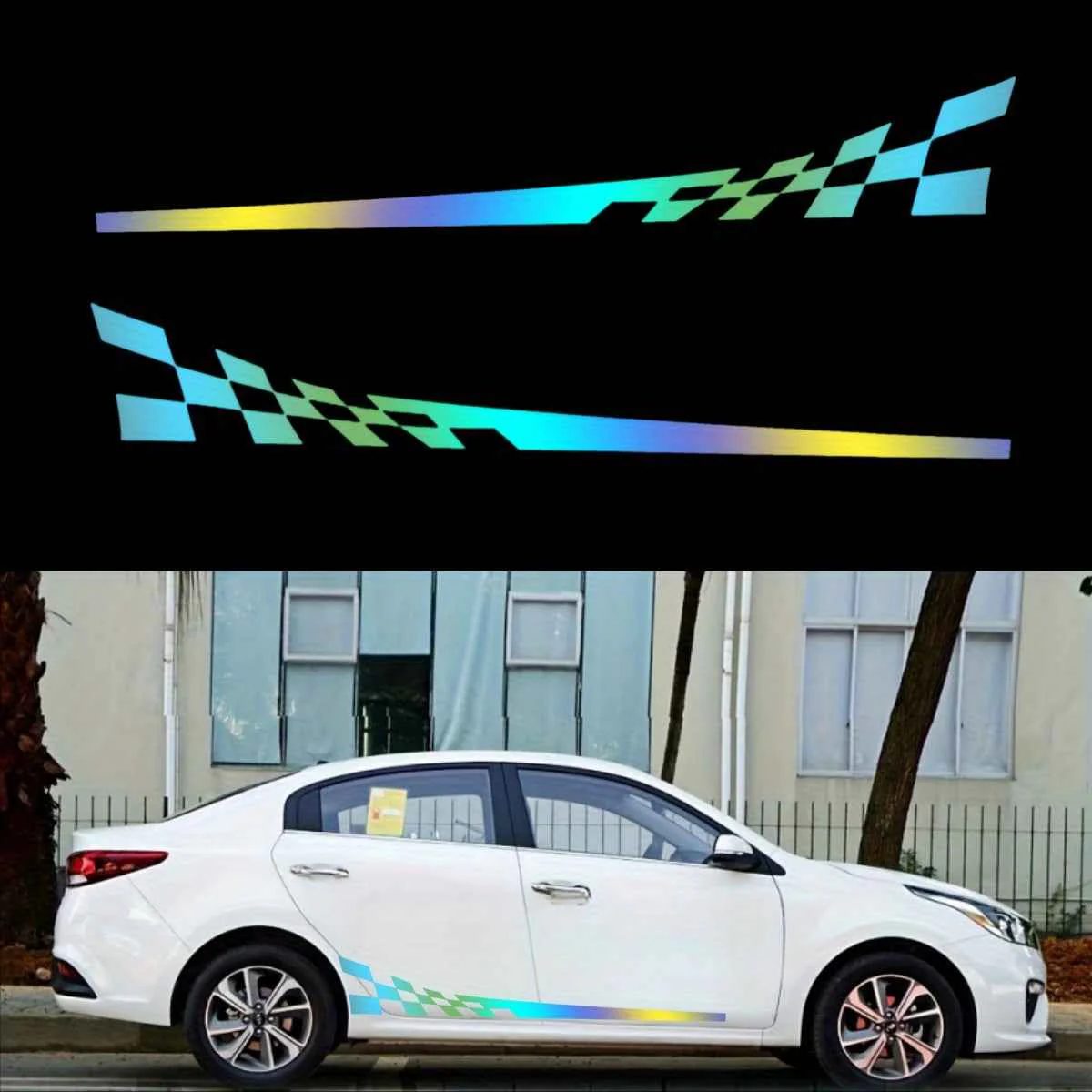 Paire de bandes latérales holographiques de 196,09 cm « Voiture de course »