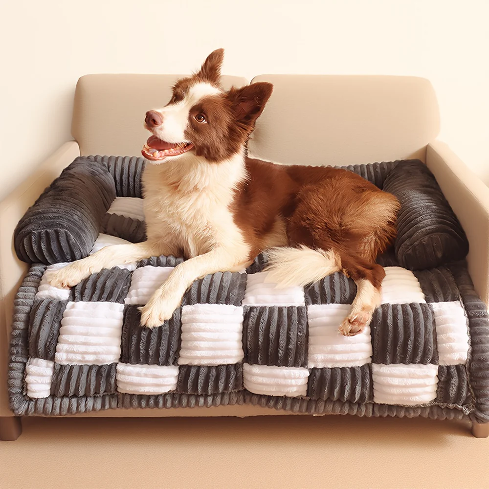 Canapé-lit pour chien à carreaux moelleux, mobilier pour animaux – Image 9