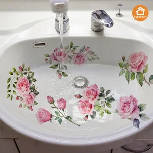 Sticker de baignoire autocollant à motif floral rose