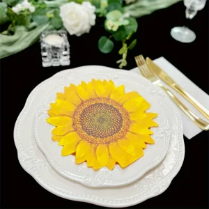 Serviettes jetables en papier imprimé tournesol, lot de 20 pièces
