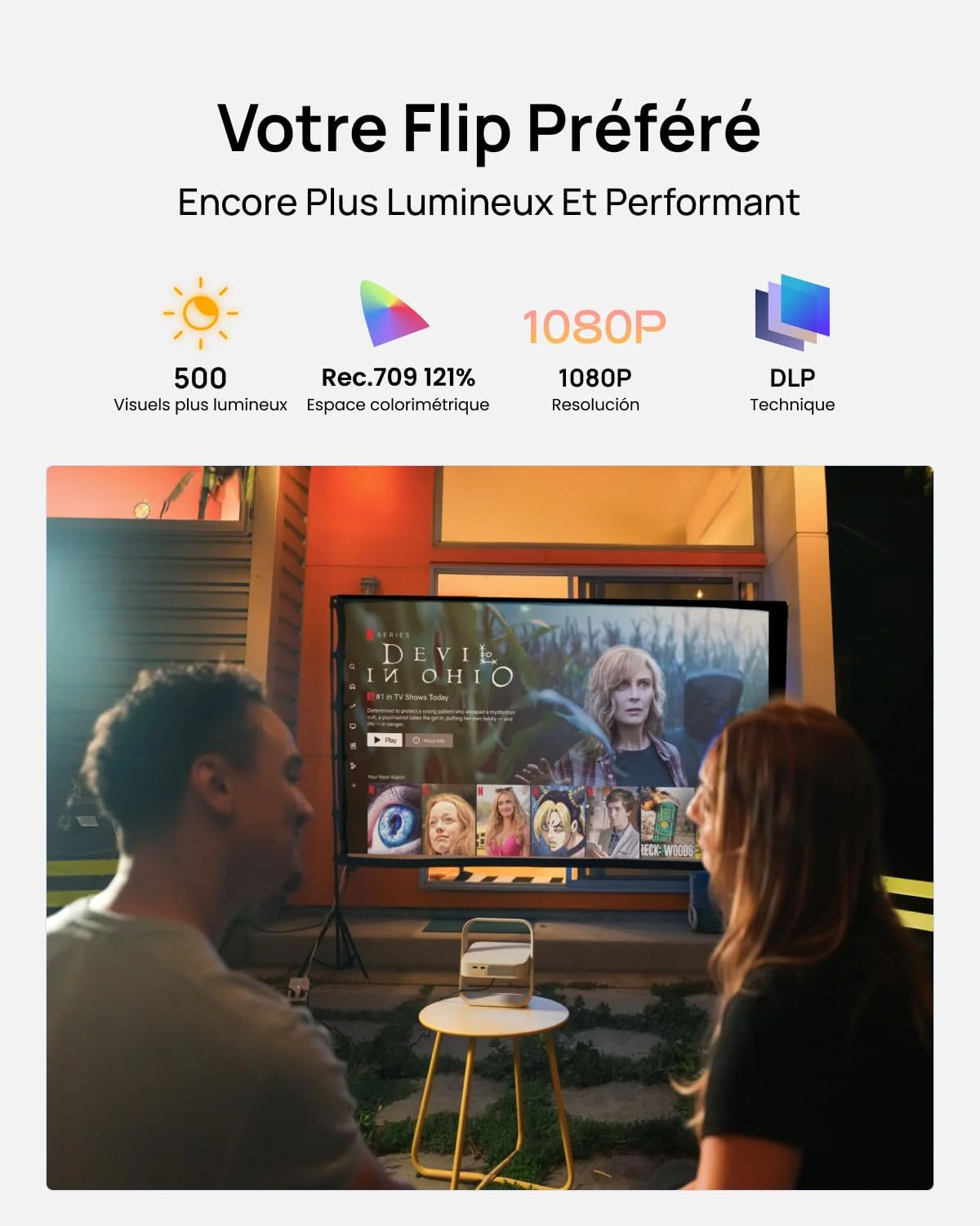 Vidéoprojecteur Portable XGIMI Elfin Flip Plus, 500 Lumens ISO, 1080P, Compatible avec Google TV avec Netflix sous Licence, Rotation à 150°, 2 x Haut-Parleur 3 W intégrés, Wi-FI, Bluetooth – Image 4